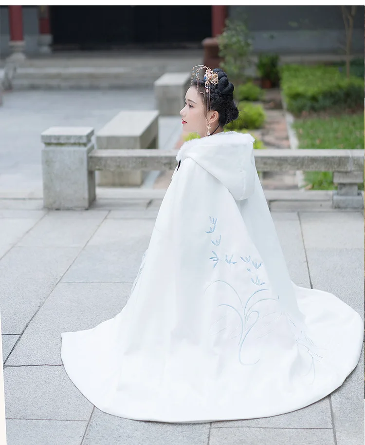 Вышивка Hanfu плащ для женщин народное представление одежда осень и зима пальто дамы с капюшоном фестивальный рейв наряд DC3443