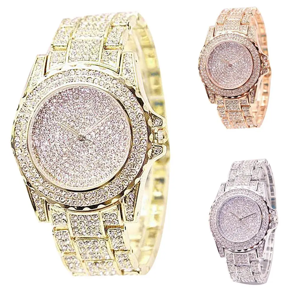 

2019 New Fashion Hot Sale Women's luxury all shiny rhinestone round quartz sports bracelet Quartz Watch Student Ladies Gift