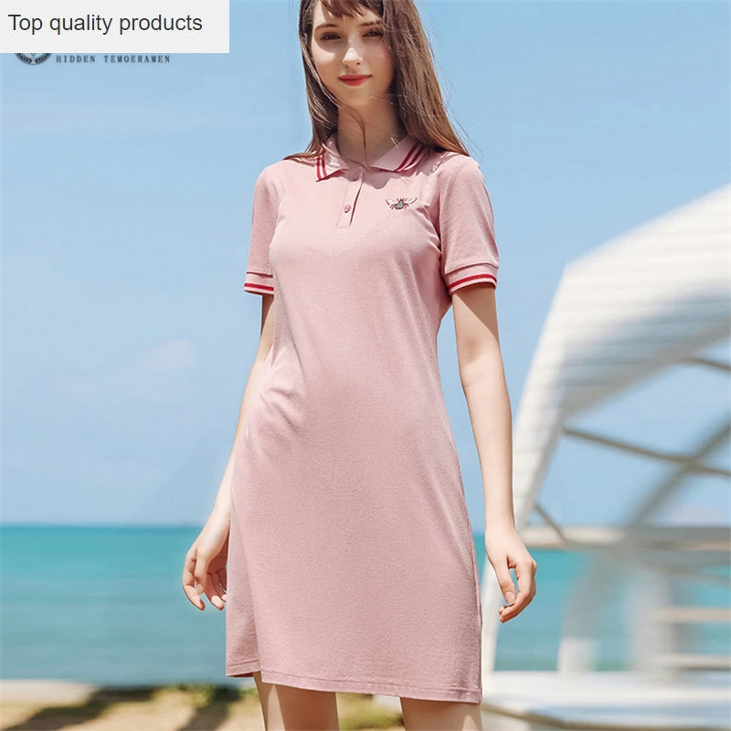Новинка 2020 летнее женское платье прямое с воротником поло вышивкой в духе