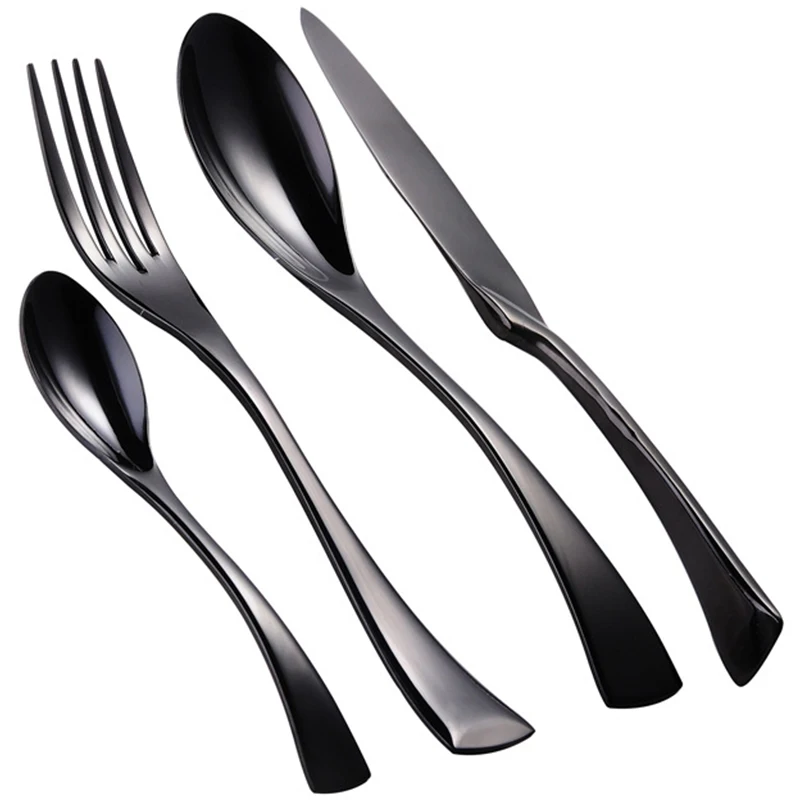 

EASY-24Pcs Stainless Steel Steak Knives Fork Spoon Black Cutlery Christmas Dinnerware Wedding Tableware Restaurant Dinner Set Ki