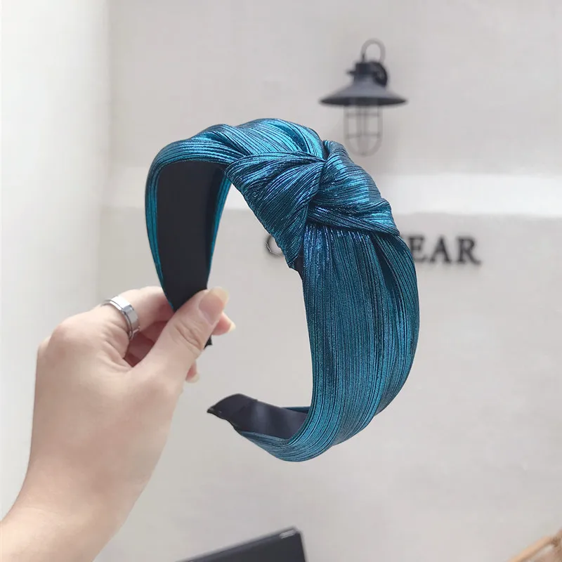 Винтажный богемный кожаный блестящий ободок с бантом завязанный ободок для волос аксессуары для волос - Цвет: Синий