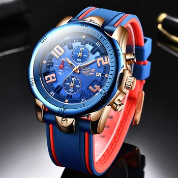 

2020 LIGE New Mens Watches Top Brand Luxury Dial Clock Male Fashion Silicone Waterproof Quartz Gold Watch Men Sport Chronograph