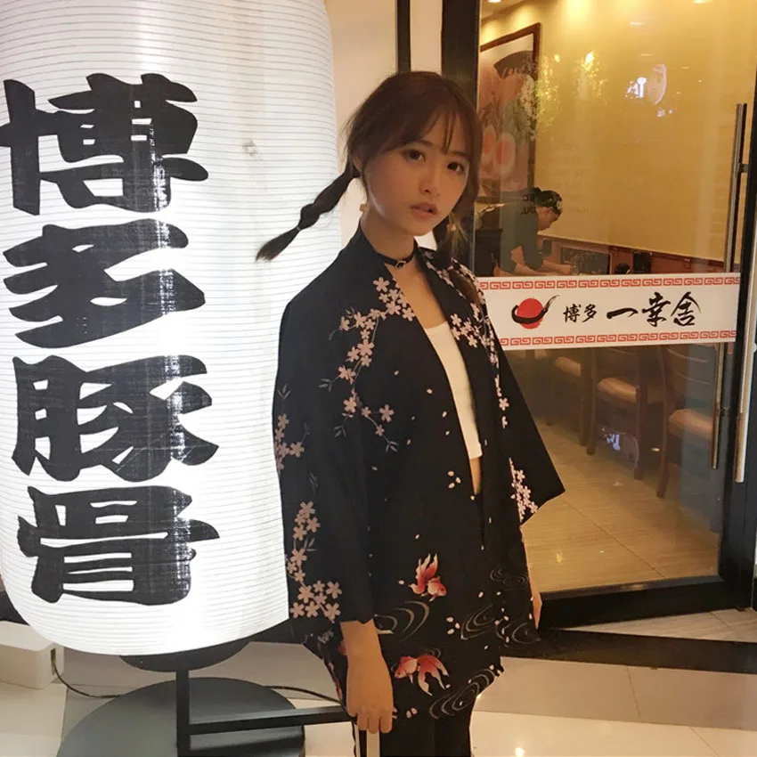 Color1 Японский Восточный журавль Сакура кимоно Haori кардиган китайский Тан костюм Ukiyo-e банный халат пижамы для женщин пальто наряды - Цвет: Color1
