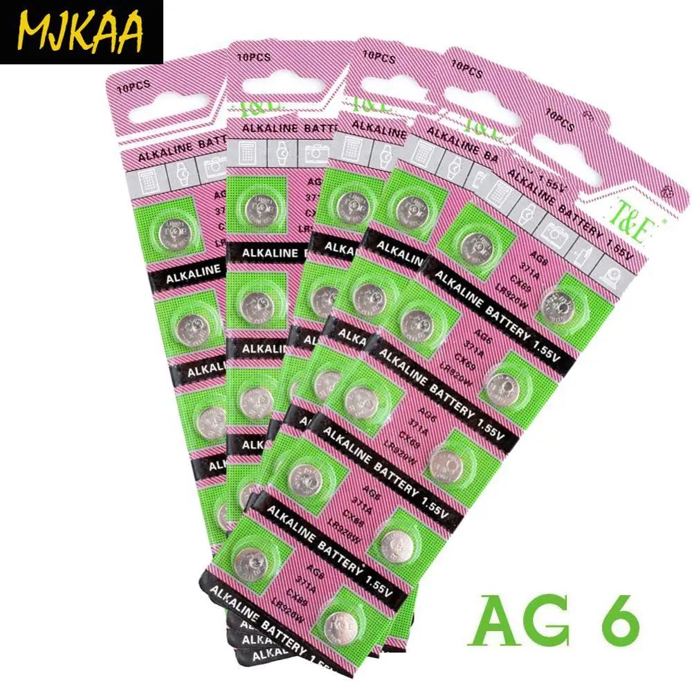 MJKAA, 50 шт в наборе, SR920SW AG6 1,5 V 371 D371 605 SR69 Щелочная монетная Кнопка сотового телефона Батарея для часов
