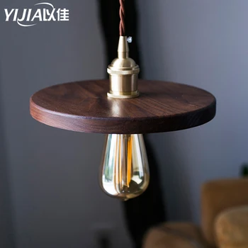 

Black walnut brass pendant light head lamp loft lamp art deco lightings modern wood lampshade bedside lamp kitchen dining room