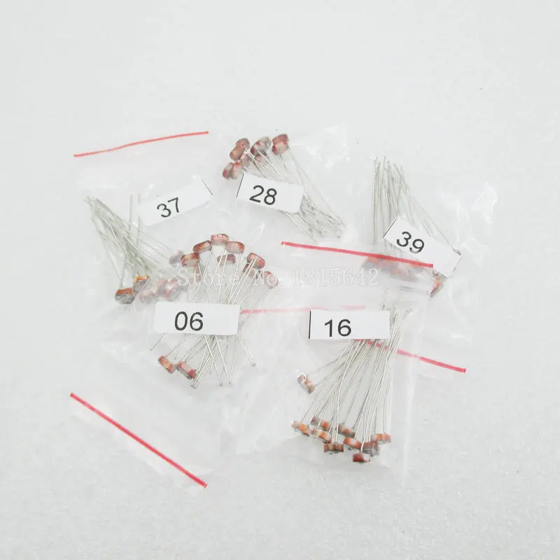 

50PCS/LOT (5 values * 10pcs) LDR Photo Light Sensitive Resistor Photoelectric Photoresistor Kit for 5506 5516 5528 5537 5539