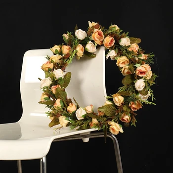 

Rose Wreath Garland Simulation Plant Decoration Wall Hanging Halloween Thanksgiving Christmas Decoration Yellow 2020