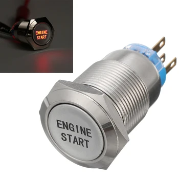 

12V 19MM Waterproof Car AUTO Metal Momentary Engine Start Push Button Switch With LED Light