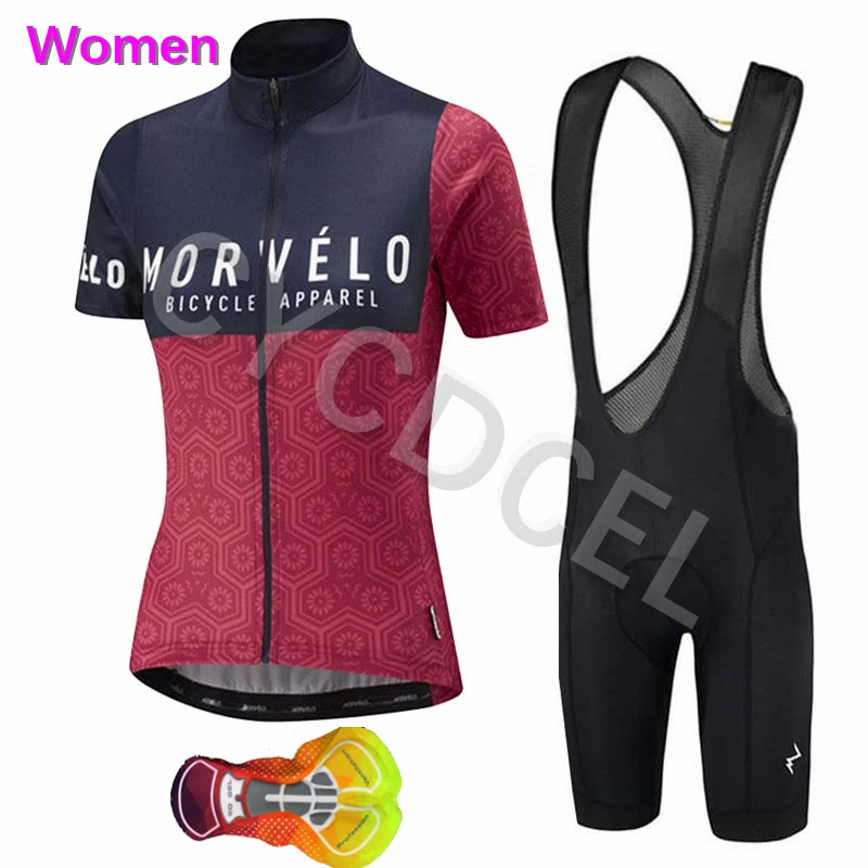 Cycling set 02 Женская одежда Morvelo Pro Team, летняя одежда для горного гоночного велосипеда, дышащая быстросохнущая велосипедная майка, набор из 16D гелевой подкладки, нагрудник, шорты - Цвет: Cycling set 02