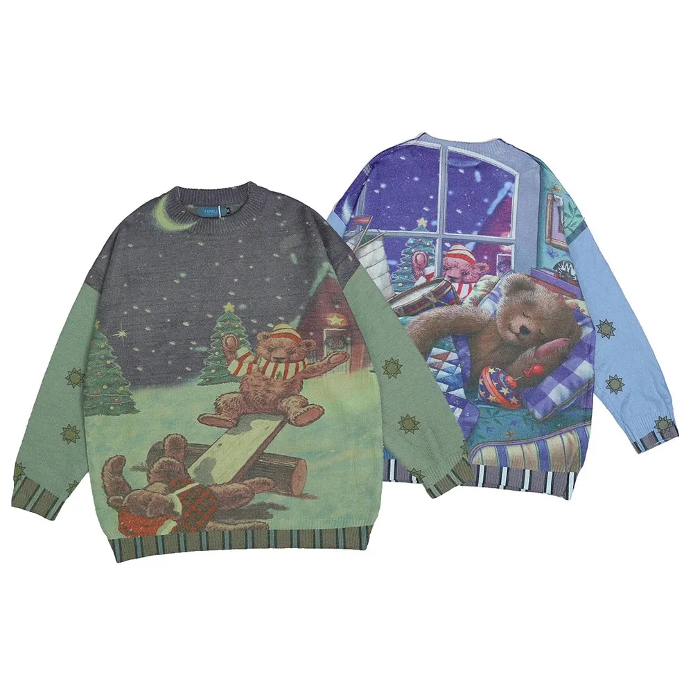 

Милый зеленый синий ретро винтажный дизайнерский Женский Свитер оверсайз с мультяшным рисунком зимняя одежда женский новый пуловер женские свитера