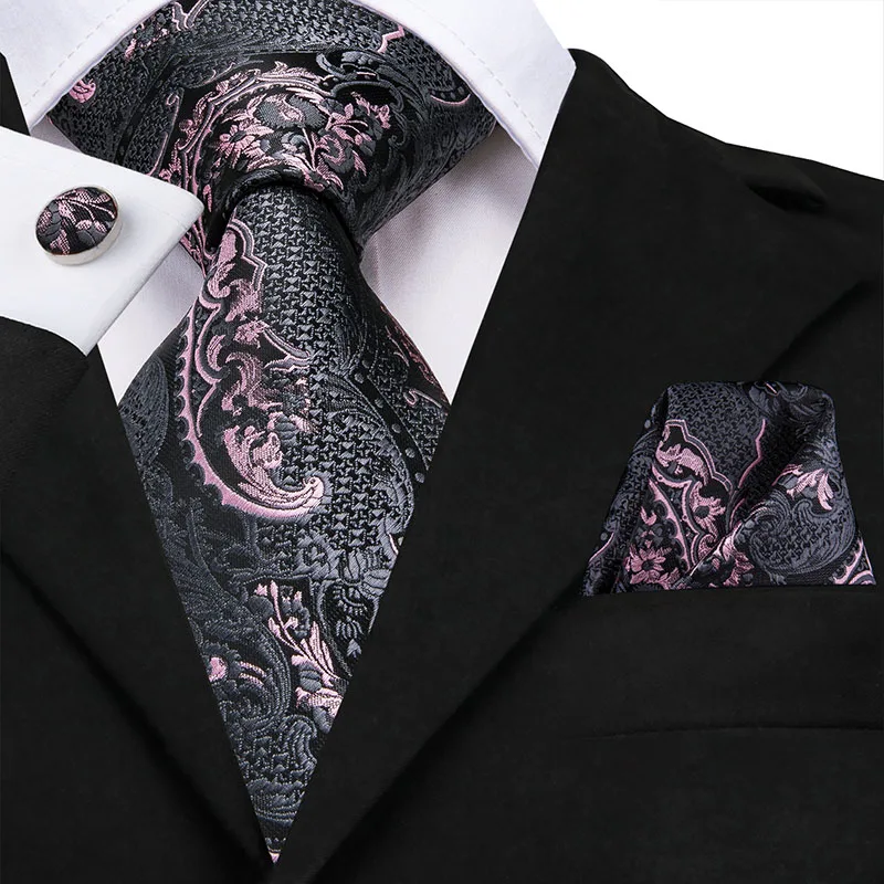Hi-Tie шелк роскошные мужские галстуки цветочный черный золотистые Галстуки Пейсли галстук карманные Квадратные запонки набор мужской свадебный галстук