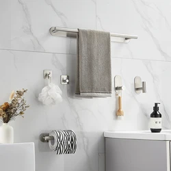 6Pcs Bathroom Storage Holder Self-adhesive Towel Bar with Toilet Paper Holder Wall Mounted Rack Stainless Steel Towel Organizer