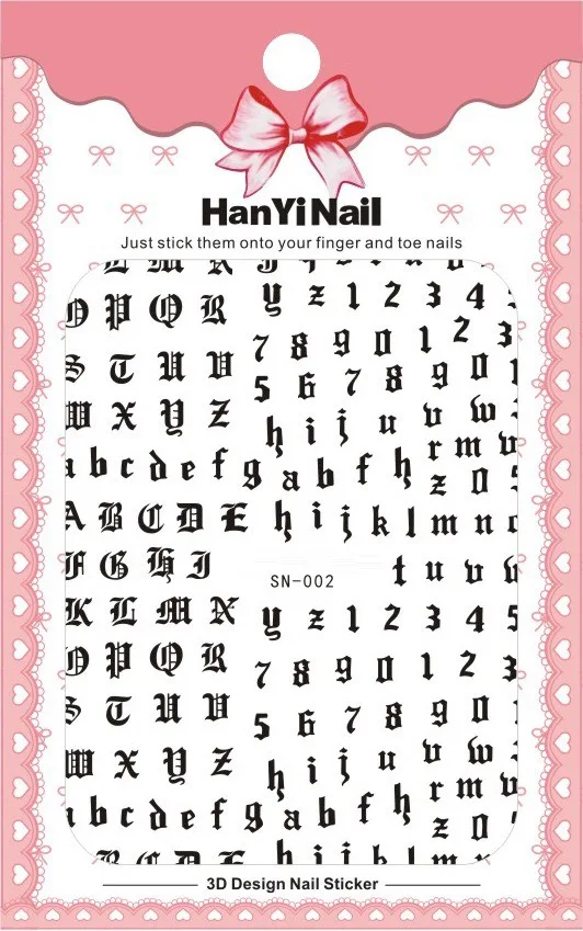 Newest U SPT375 nail letter stickers Black and white gold and silver 3d nail art sticker 4