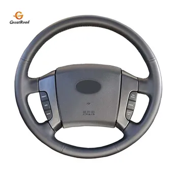 

Hand-stitched Black Genuine Leather Car Steering Wheel Cover for Old Kia Sorento 2004-2008