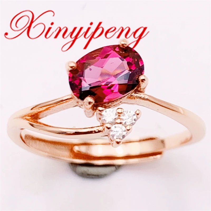 

Xin Yipeng Fine Gem Jewelry Real S925 Sterling Silver Plated Rose Gold Inlaid Natural Garnet Ring Anniversary Gift For Women