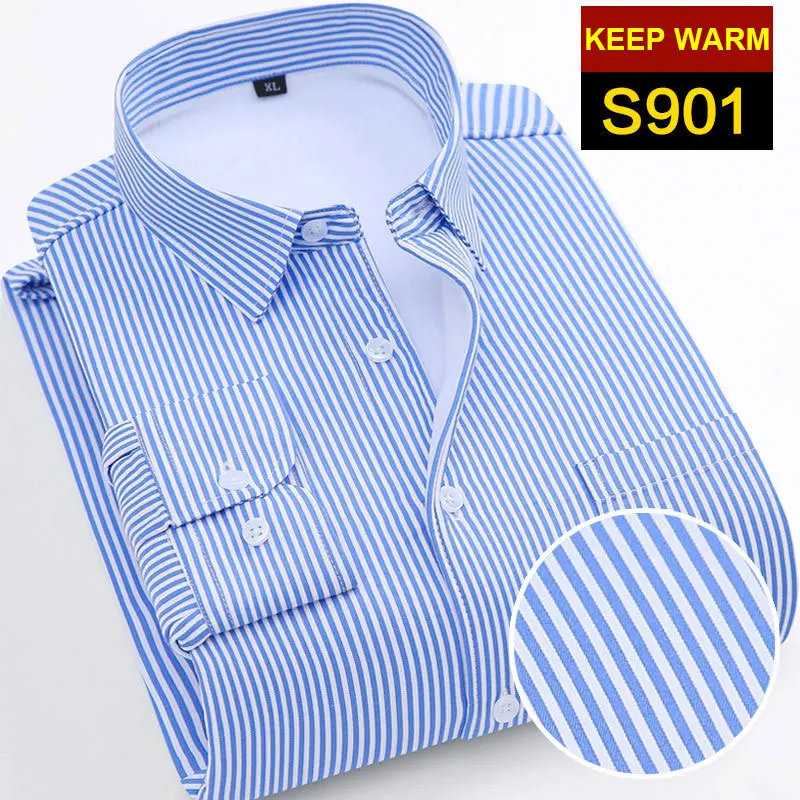 NIGRITY Новая мужская рубашка Мужская модная повседневная плотная полосатая рубашка 16 цветов плюс бархатная плотная рубашка размера плюс M-5XL - Цвет: S901