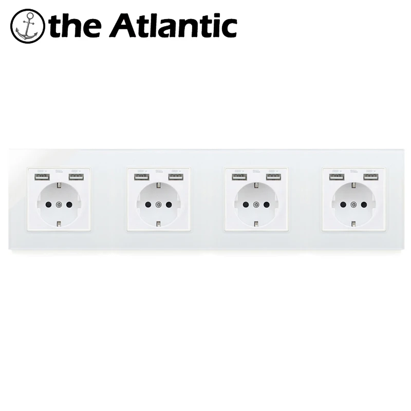 Atlectric европейская вилка розетка двойной USB порт настенная розетка стеклянная панель двойной тройной Четырехместный электрическая розетка переходник usb,разетка с usb для дома,розетки