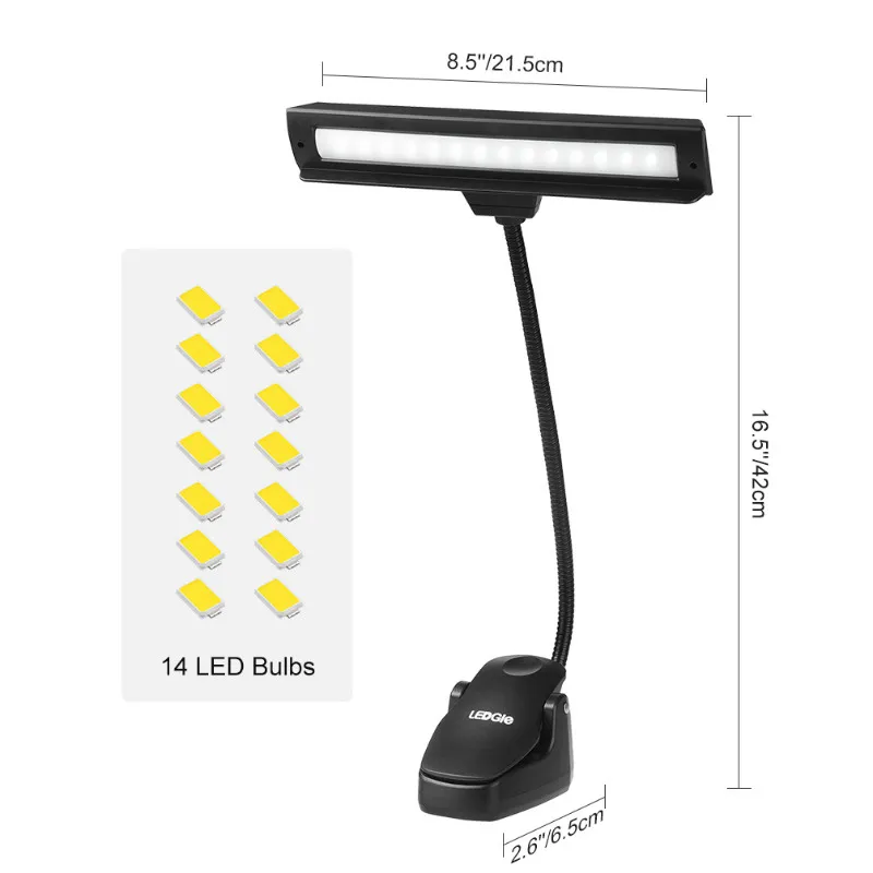 Светодиодный светильник с USB музыкальной подставкой, лампа для чтения, Зажимная лампа, 14 светодиодный s перезаряжаемый светильник ing 6500 K, настольные лампы с гибким настольным фонарем