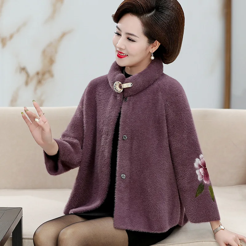 

40 Or 50-Year-Old Mom Fall And Winter Clothes Western Style Imitation Mink rong mao yi Women's Middle-aged Coat Short Cardigan F