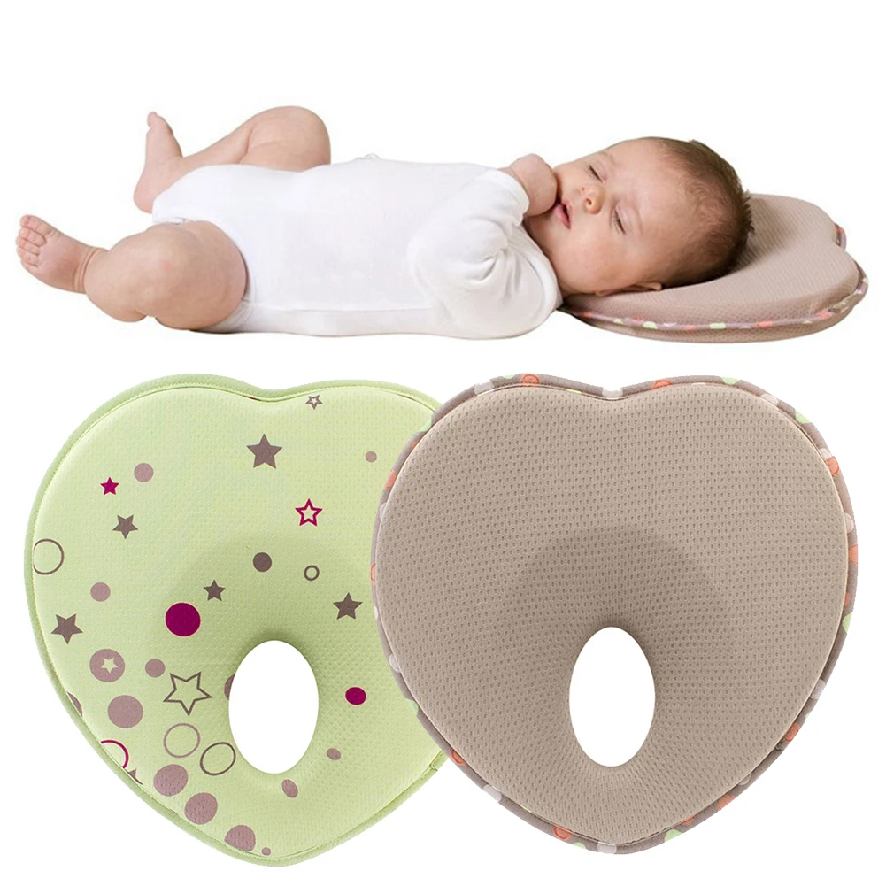 Nursing Flat Head Cushion Memory Foam Toddler Positioner Bedding Protection Anti Roll Baby Pillow Heart Shape Neck Support
