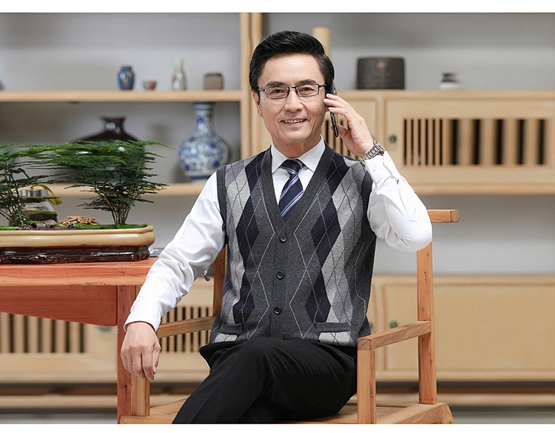 Cardigan en laine ?�paisse pour homme,manteau en tricot sans manches,d?�contract?�,pull Argyle 