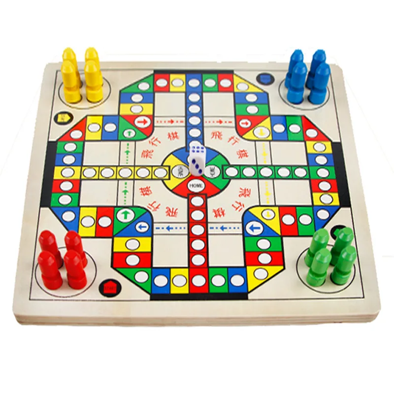 

QZM Wooden Aeroplane Chess Snakes & Ladders Two-in-One Entertainment Casual Children'S Educational Toy Classic Chess Game