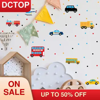 

Cartoon Transportation Cars Taxi Wall Stickers Polka Dots Decals Colorful Art for Kids Nursery Room Home Decoration Wallpaper