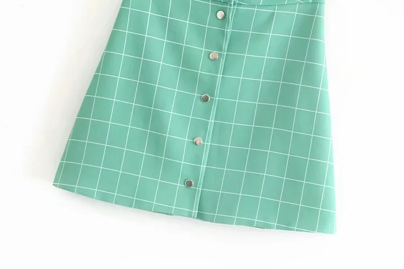 Withered england style vintage green plaid single breasted a-line mini skirt women faldas mujer moda 2019 sexy skirts womens