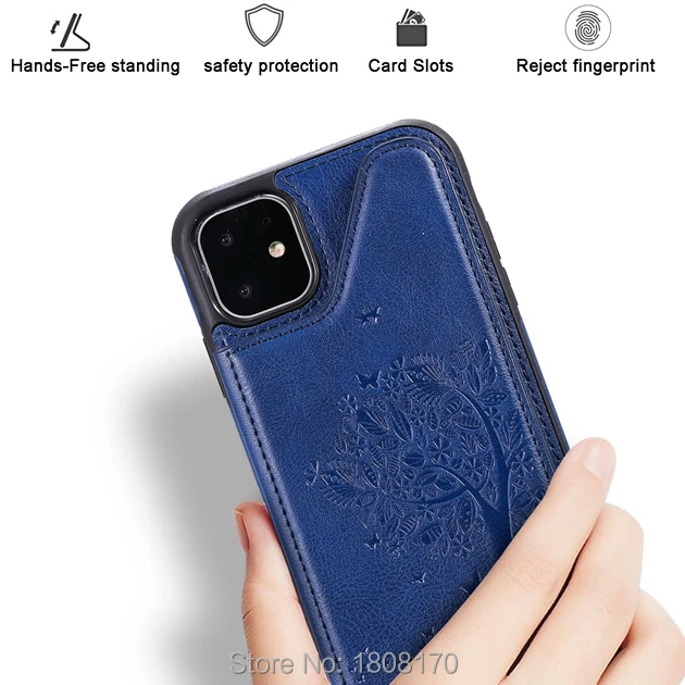 Многофункциональный карты слот Держатель кожаный TPU чехол для Iphone 11 Pro X XS Max XR 8, 7, 6, 6S Plus, с изображением дерева и кота модные кожного покрова 1 шт