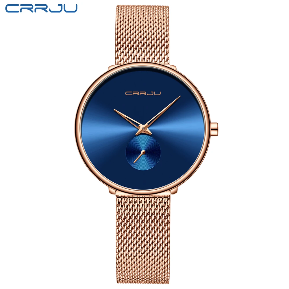 rose blue CRRJU 2165, красивый дизайн, часы для женщин, модные, повседневные, стальная сетка, наручные часы, женские часы, женские кварцевые часы - Цвет: rose blue