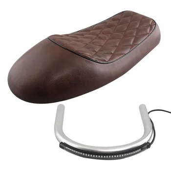 

Motorcycle Brown Hump Seat 240mm Chrome Frame Hoop Loop LED Turn Signal Tail Light For Harley BMW Honda Cafe Racer Yamaha Suzuki