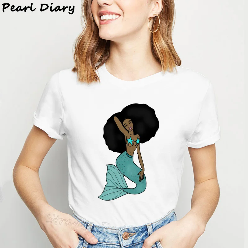 Melanin Poppin/футболки с графическим принтом для женщин, белая футболка с короткими рукавами, черный топ для девочек с кудрявыми волосами в африканском стиле, футболка Harajuku - Цвет: WOD-159-3