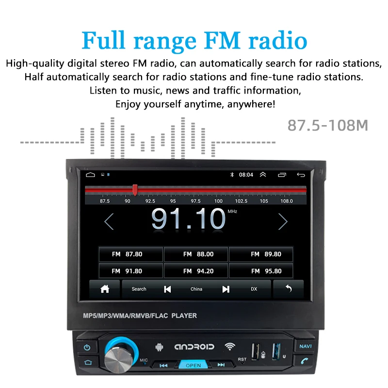 Retractable 1 Din Radio Car Stereo Audio 7 inch MP5 MP4 Player Aux/USB/TF/FM/touch screen/bluetooth 3 languages menu Mirror Link pioneer radio