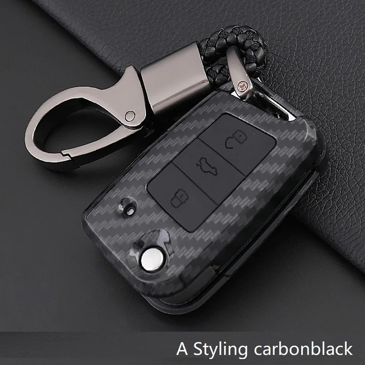 A carbon black Карбоновый чехол для ключей для VW Volkswagen Golf 4 5 6 Bora для Golf, jetta, Polo Passat B5 B6 Skoda Superb Octavia Fabia сиденье Ibiza Leon - Название цвета: A carbon black