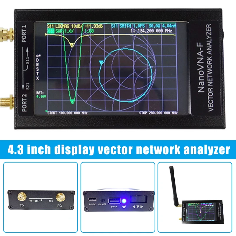 

50KHz-1000MHz HF VHF UHF VNA Vector Network Analyzer Kit 4.3 Inch LCD with Case TN99