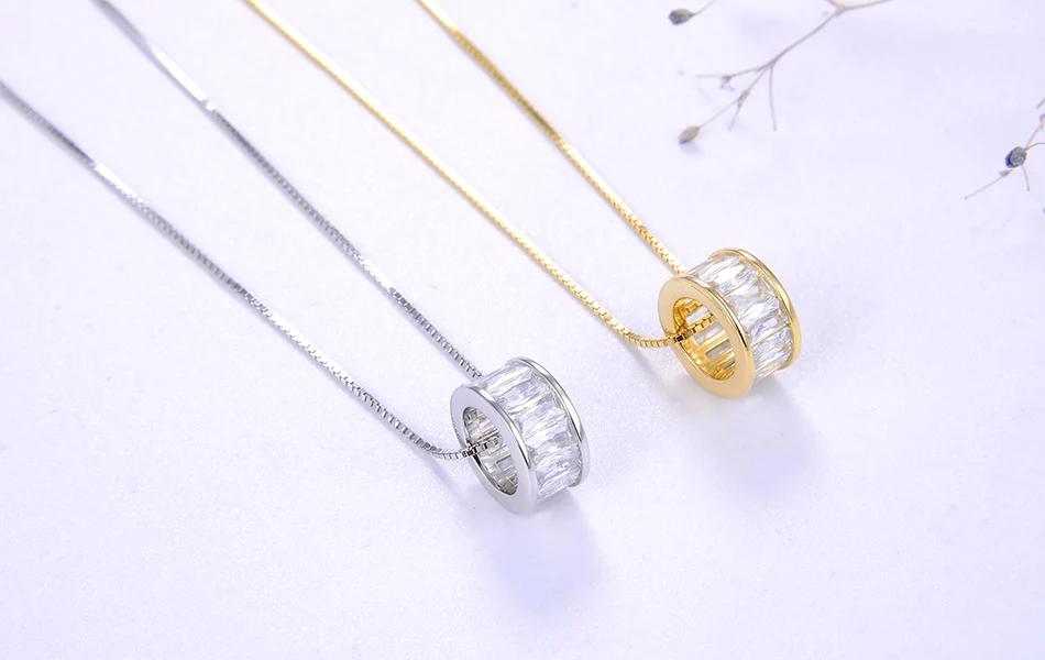 ORSA JEWELS цельное 925 круглое ожерелье с подвеской для женщин из стерлингового серебра АААА Циркон скользящая Подвеска Модные праздничные ювелирные изделия SN178