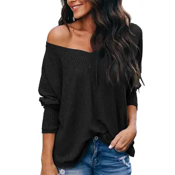 

Spring Autumn Sweater Women Casual Loose Streetwear Sexy Women Off Shoulder Knitted Sweater Deep V Loose Pullover Sweater