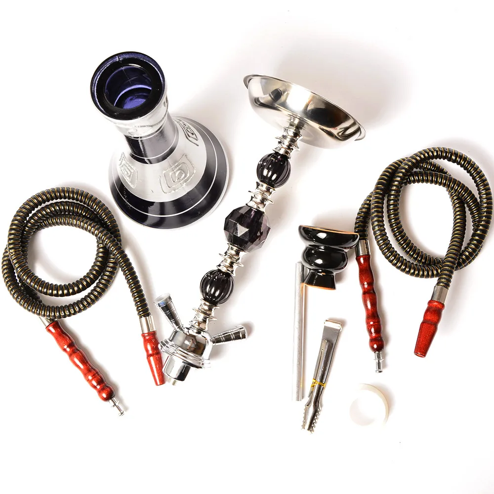 DEJAYA Glass Hookah Set 2 Hoses Shisha Pipe Chicha with Narguile Cachimba Ceramic Bowl Charcoal Tongs Party Accessories