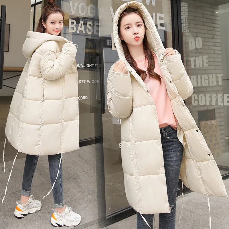

Hooded Cotton Coat Women's 2019 Winter New Style Korean-style College Style Loose-Fit Students Mid-length Drawstring Cotton-padd
