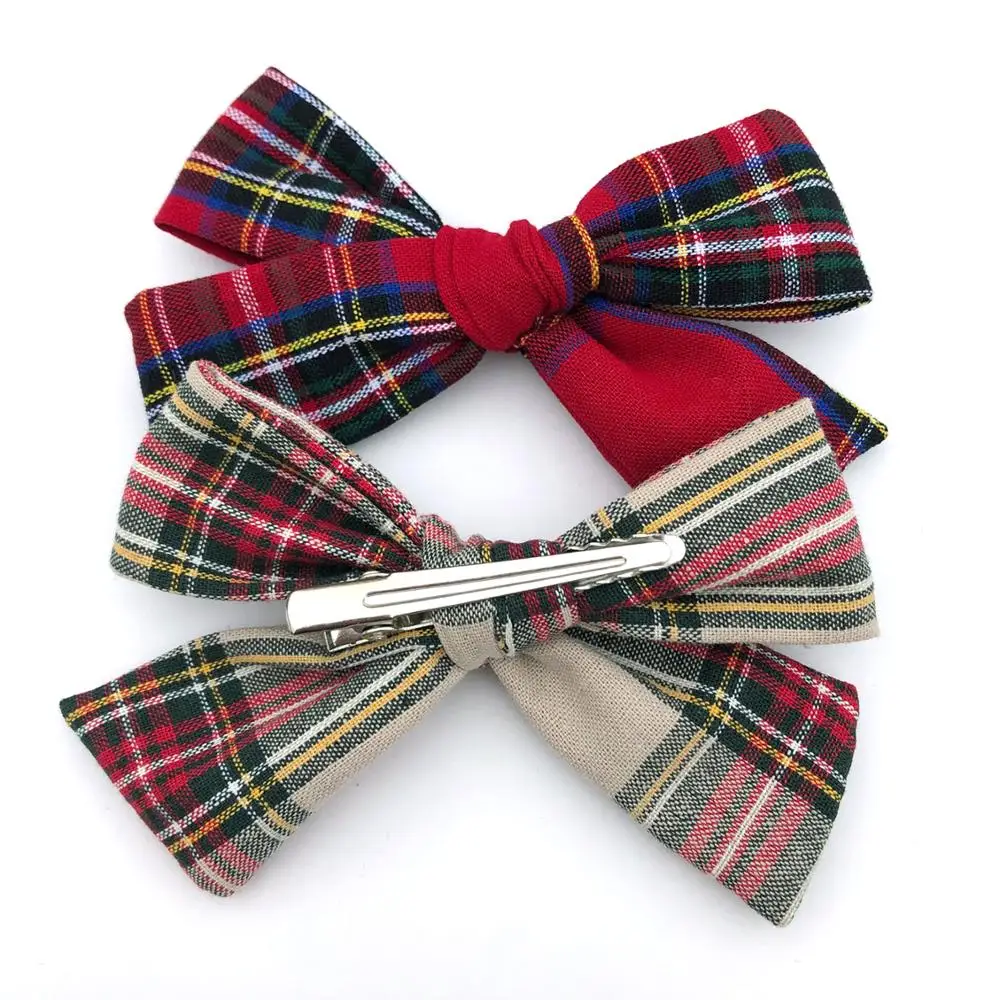 2 PCS 4 inches Plaid Festive Accessories Tartan Bow Hair Clips Scottish Bow Barrettes for Kids Baby Girls 4