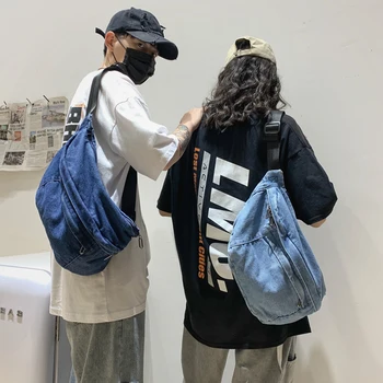 

EUMOAN Unisex Denim Waist Bag Women Zipper Fanny Belt Pack Street Style Chest Pouch Vintage super cool denim chest bag