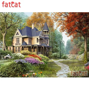 

FATCAT 5d diy Diamond Painting Garden castle house Diamond Embroidery Sale Full Square Round Drill Mosaic stickers decor AE2410