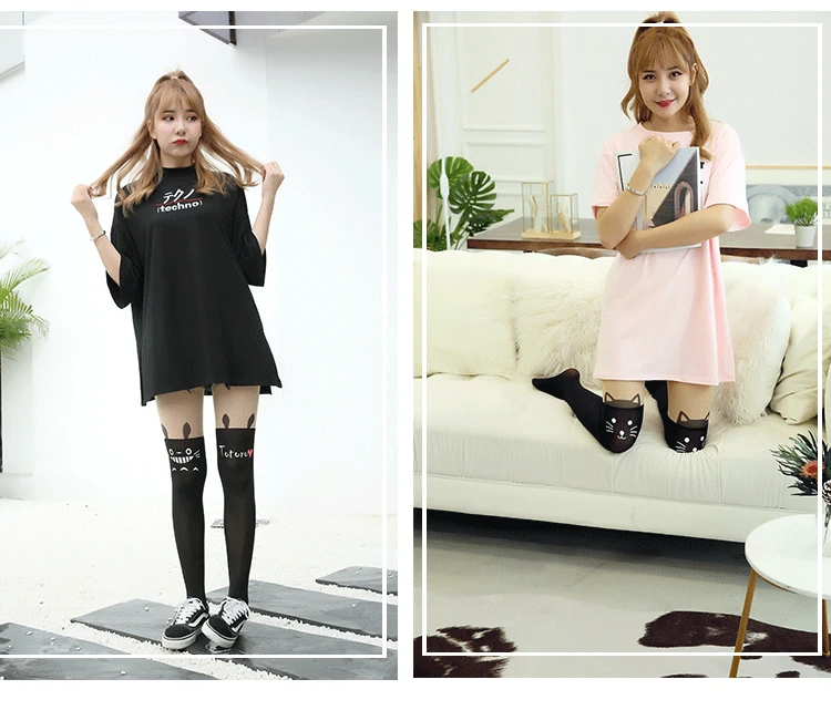 Anime cartoon stockings cat loving heart bear totoro devil Kumamon bowknot cute fun sweet women cotton stockings cosplay kawaii