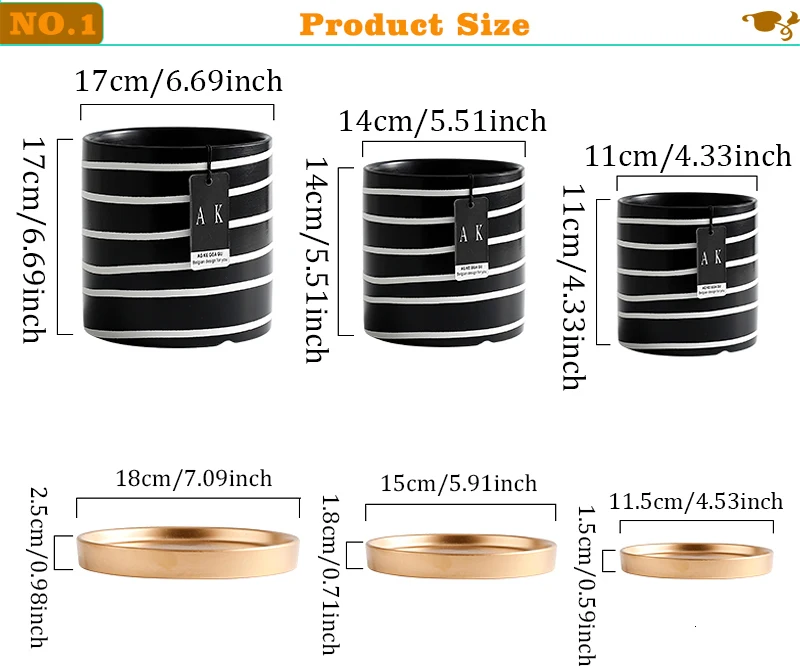 Черный и белый полосатый керамический цветочный горшок с поддоном круглый Настольный цветочный контейнер для украшения дома