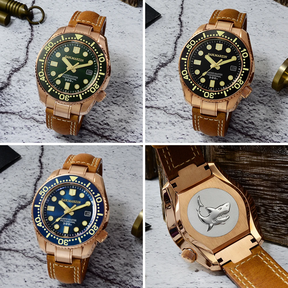 Мужские автоматические механические часы San Martin Diver CuSn8 Bronze MM300 PT5000