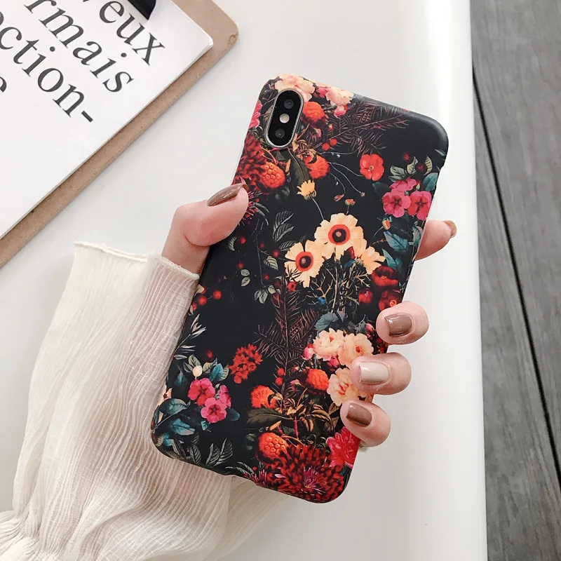 T6 Litte Floral Роскошный чехол с принтом листьев цветов для iPhone XS Max XR X Ретро IMD силиконовый мягкий чехол с цветами для iPhone 8 7 Plus 6s 6 Capa - Цвет: T6 Litte Floral