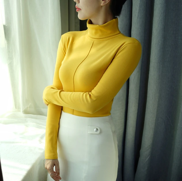 Мягкий зимний свитер с высоким воротом, женский свитер, Модный корейский стиль, обтягивающий облегающий базовый пуловер, Женский Топ с длинным рукавом