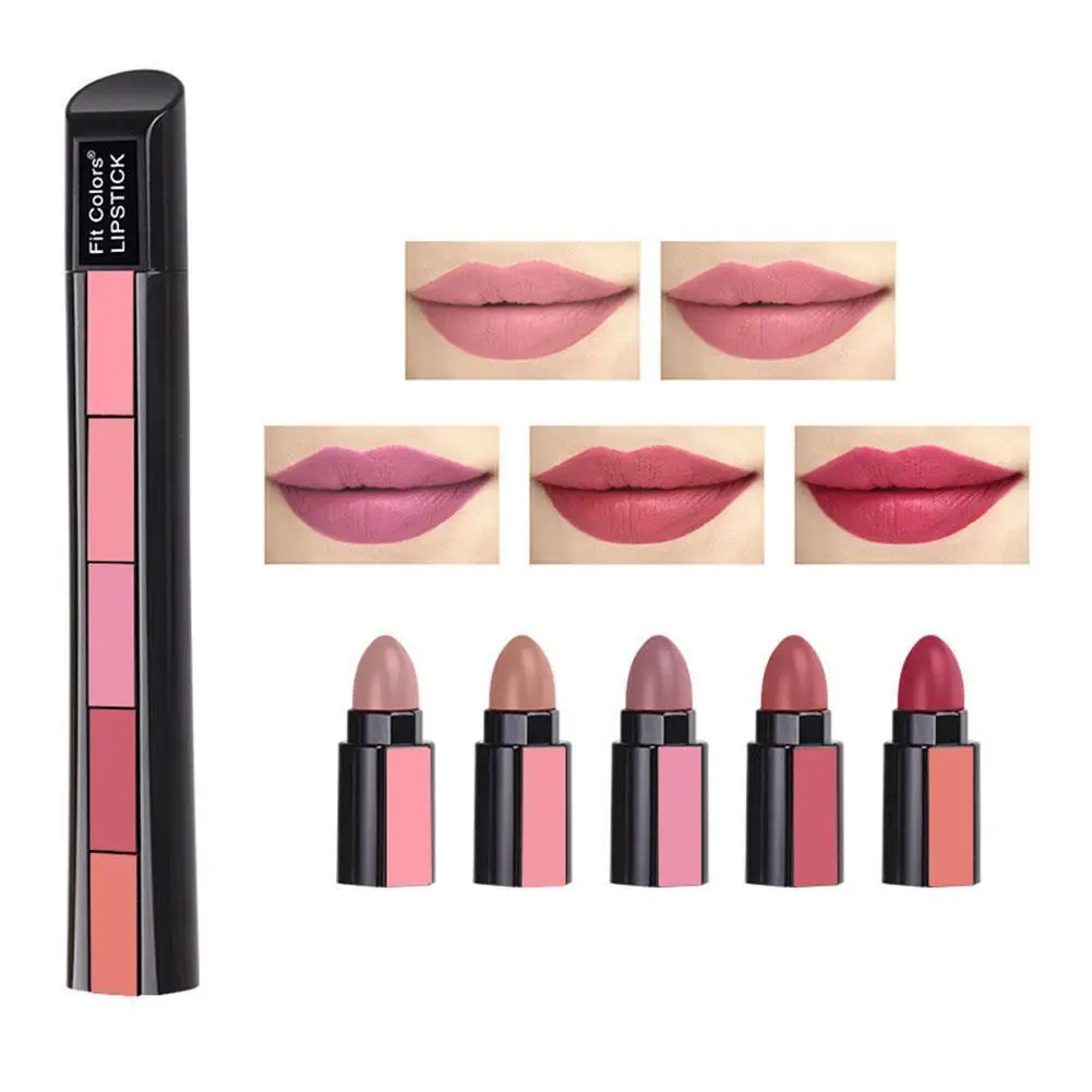 5 Colors Matte Lipstick Set Lip Stick Gloss Long Lasting Waterproof Sexy Nude Lipstick Paltte Lip Glaze Non-stick Cup Makeup блеск для губ shu sexy nude 445 мерцающий нюдовый 3 5 мл