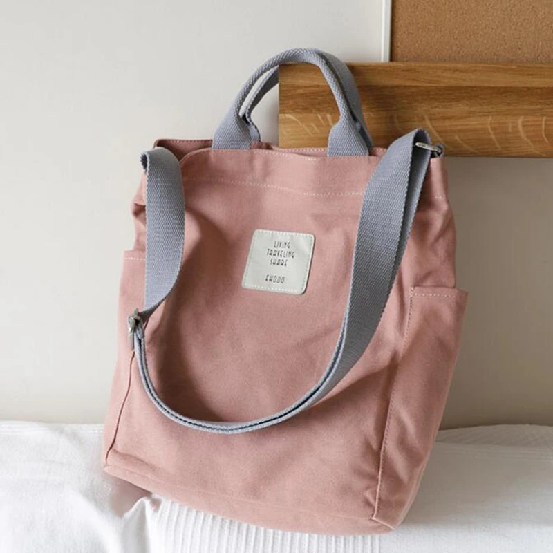 

Women Canvas Tote Ladies Casual Shoulder Bag Foldable Reusable Shopping Bag Version Of The Versatile Simple Art Slanting Handbag