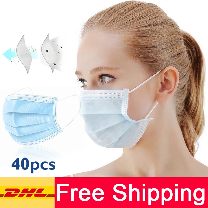 

3 Layer Dust Mask 40pcs/pack Anti-virus Respirator Disposable Face Mask DHL free Shipping one week arrived For Hair Stylists